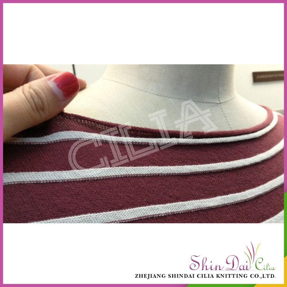 Top hot selling ladies hand knitted striped long pullover sweater
