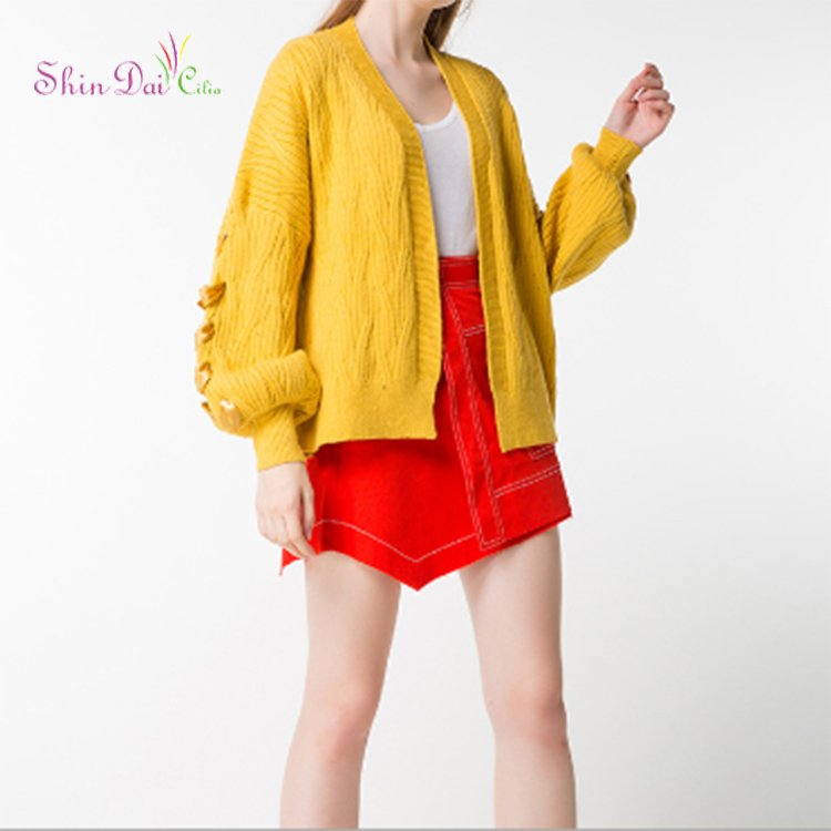 Super Quality Breathable Autumn New Wool Simple Color Woman Sweater Coat