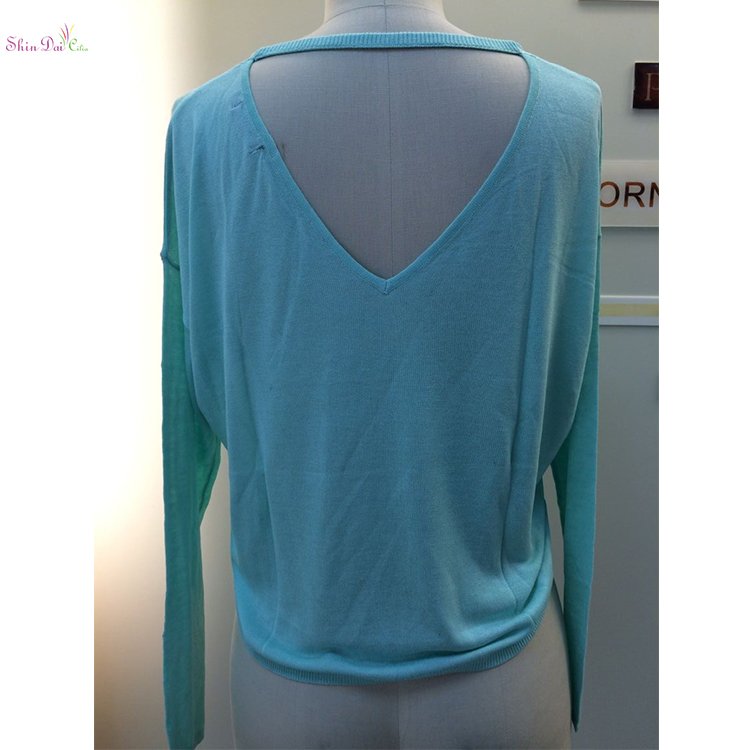 Spring oversized blue sexy lady women choker neck backless pullover sweater