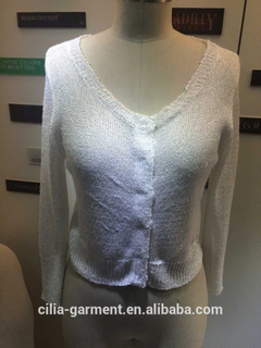 2015 new fashion young lady sweater with short sleeve cardigan in white