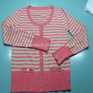 lady 12gg flat knit stripe cardigan sweater