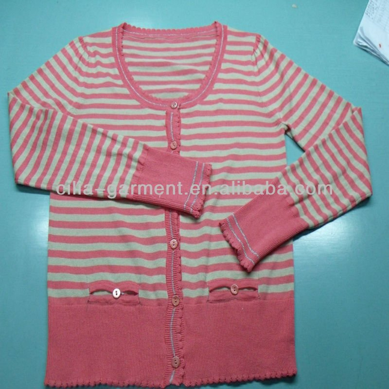 lady 12gg flat knit stripe cardigan sweater