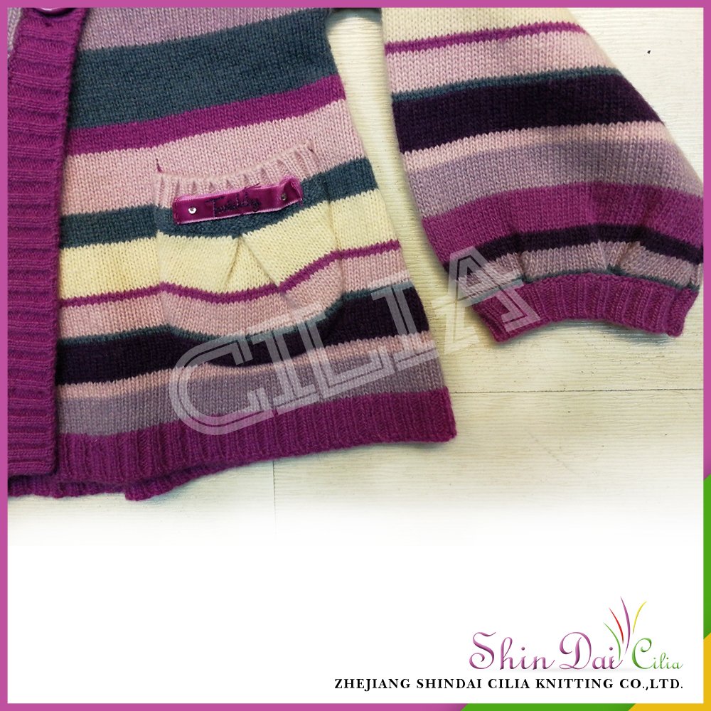 Directly sell from factory winter knitted stripe patterns cardigan sweater for children
