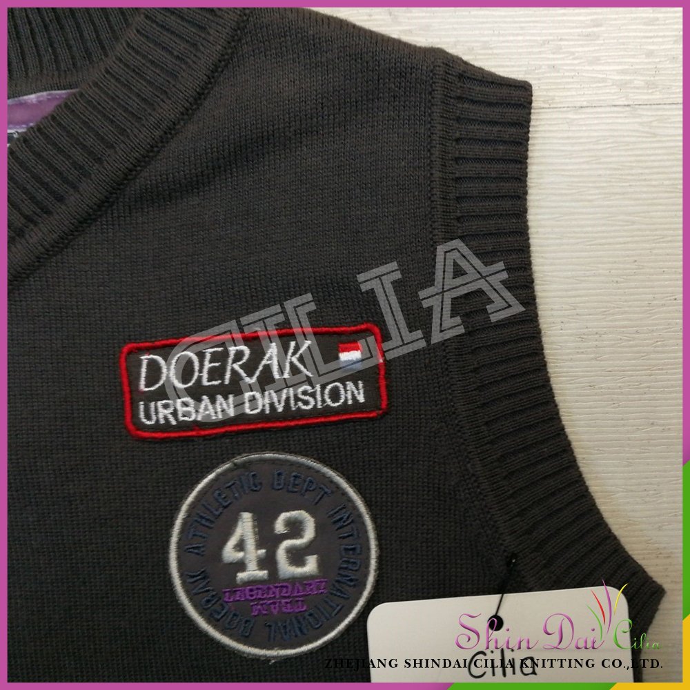 China supplier hot sale boy pure 100% cotton v shape sweater vest with patch