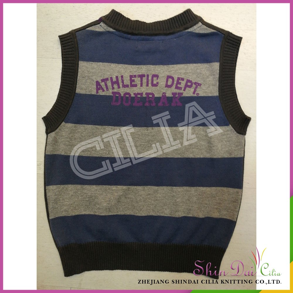 China supplier hot sale boy pure 100% cotton v shape sweater vest with patch