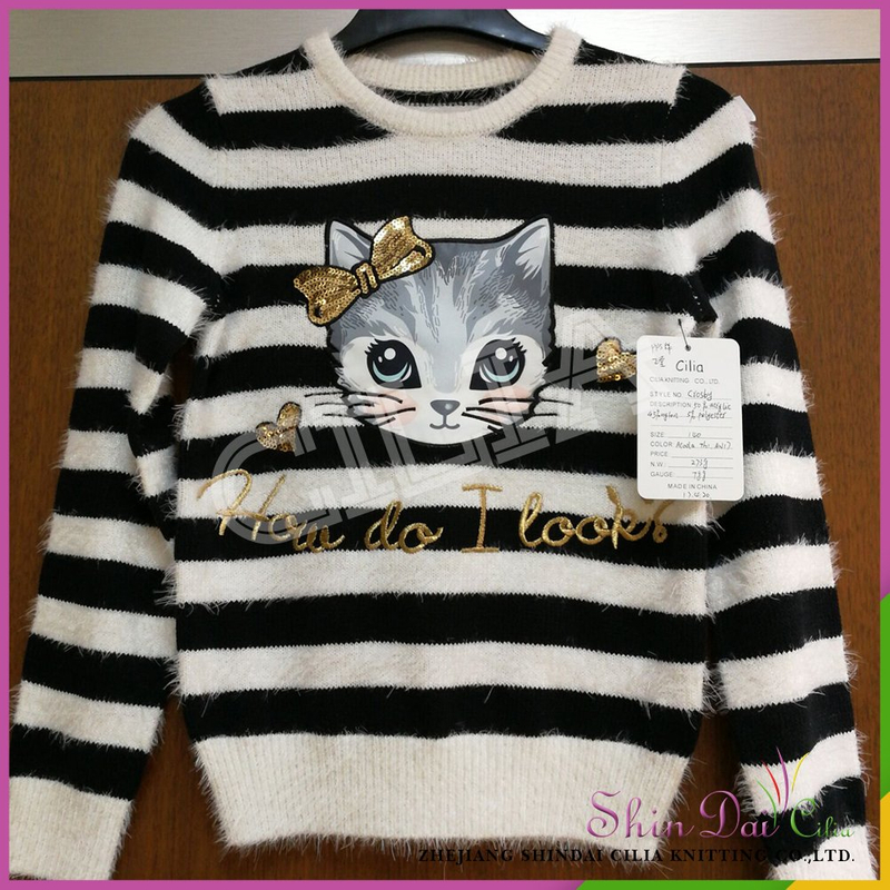 Alibaba china wholesale polyester models girl pullover sweater with cat applique