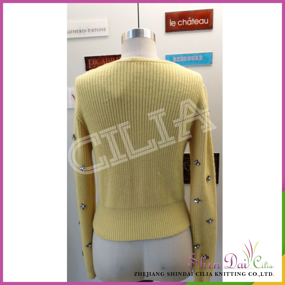 Cheap wholesale latest new style ladies orange fancy cardigan sweater with rhinestones