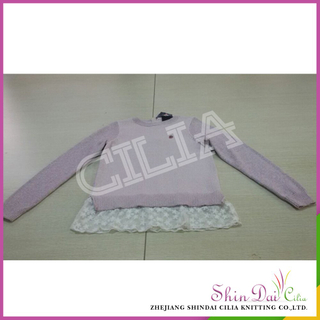 China factory latest design pretty girl pink winter warm sweater with lace and lurex