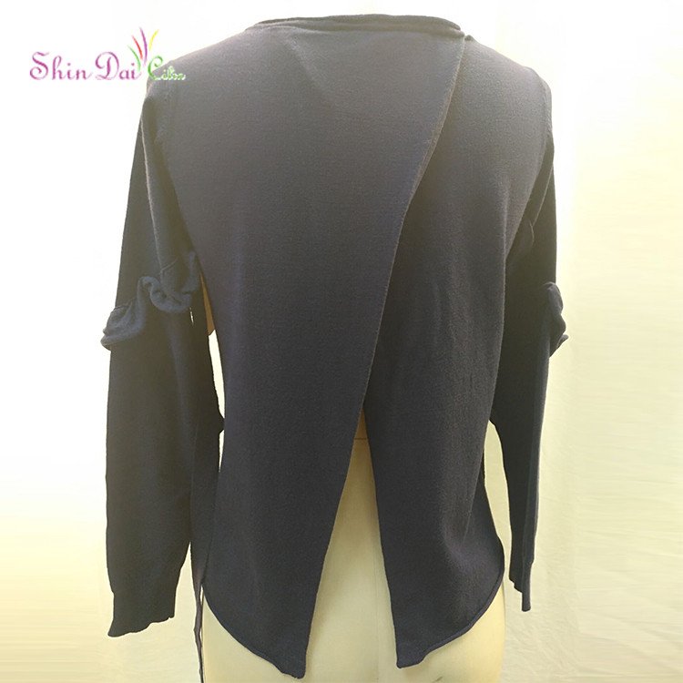 Autumn Women Loose Cold Shoulder Scalloped Edges Pullover Sweater