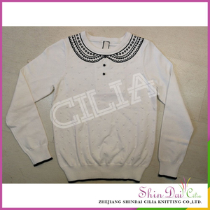 Custom design white hand knit embroidery pullover sweater designs for girls