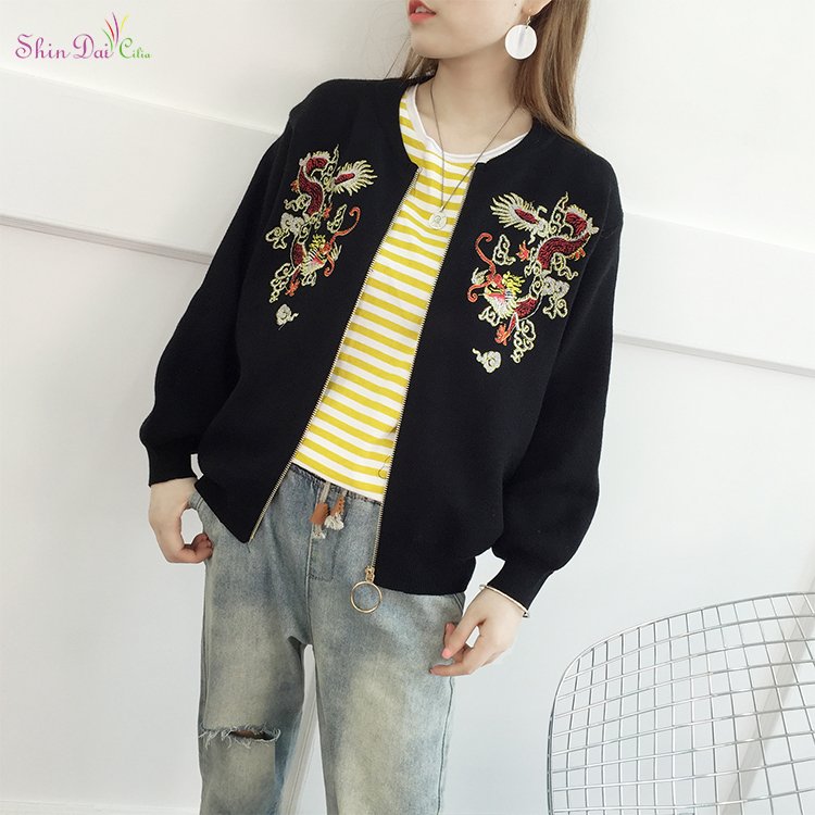 High quality new design without buttons embroidery jacket cardigan sweater for firl