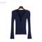 Fashion cheap custom womens fashion v neck lace up skinny spring knitting sweater