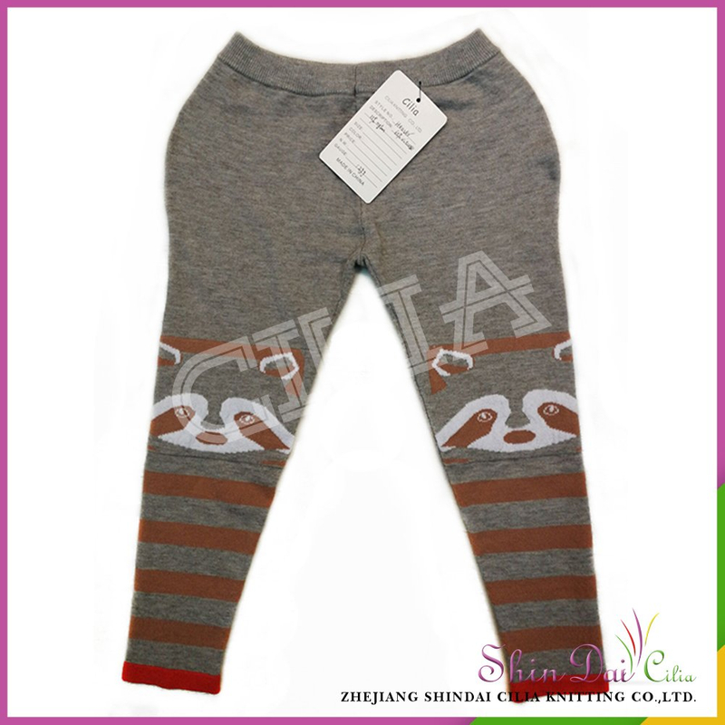 Directly sell from factory brown baby winte warm knitting trousers with jacquard