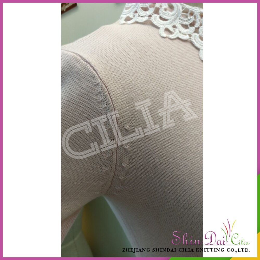 Top selling lady spring summer blank tight pullover sweater with white lace neck