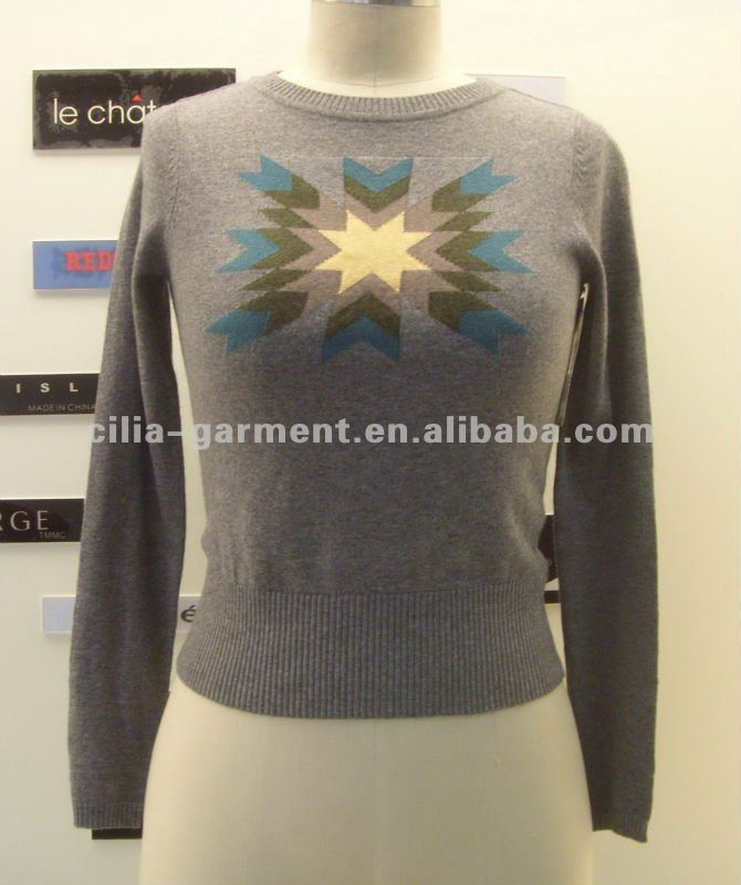 cilia04,jarquard pattern l/s pullover