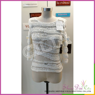 Factory latest designs white spring distressed hollow pullover sweater for girls
