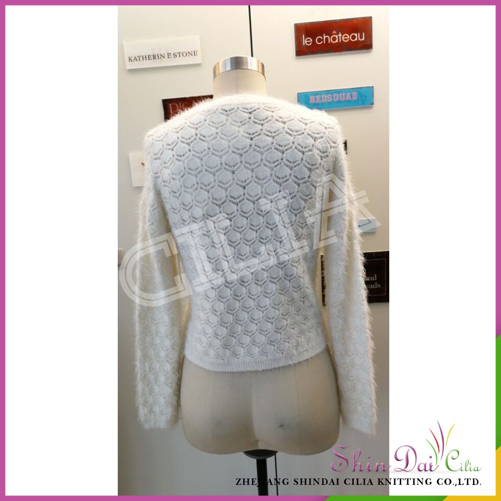 Factory directly provide white women round collar mohair pullover sweater