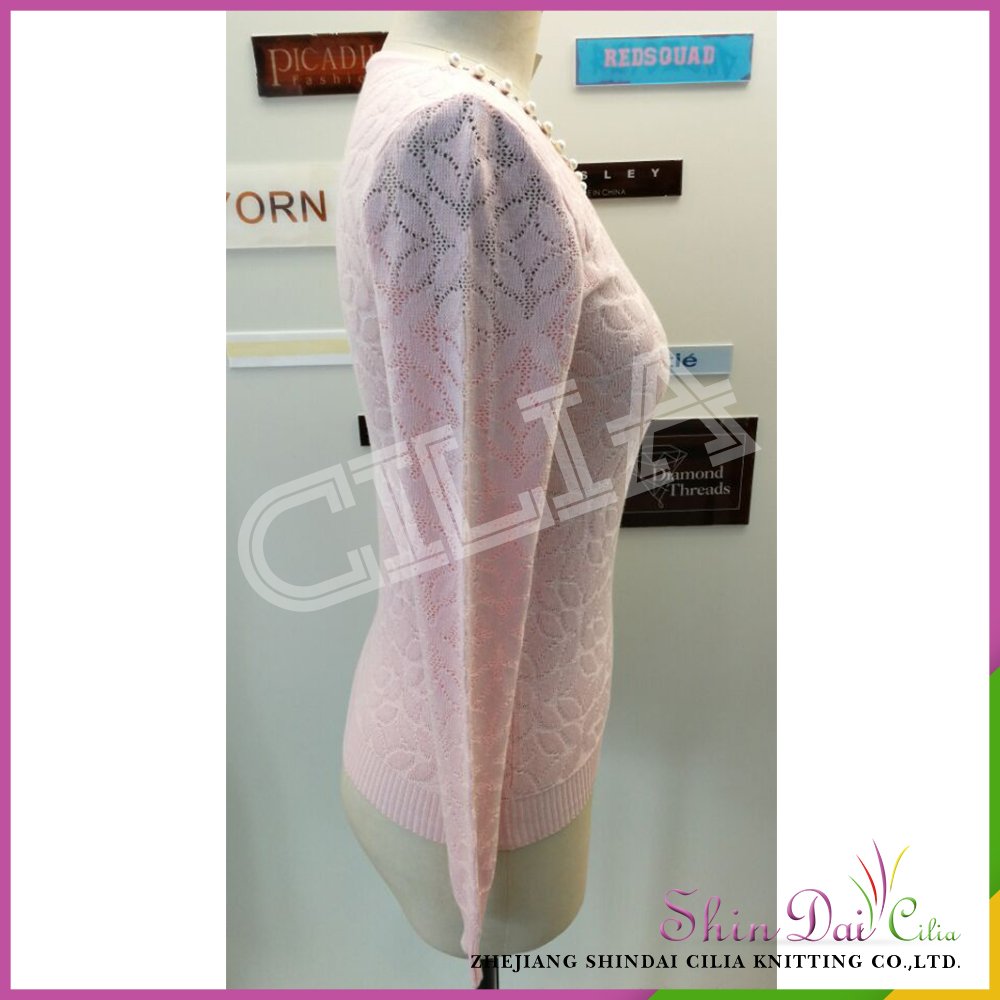 Fashion pretty pink ladies spring summer fancy pullover sweater with pearl