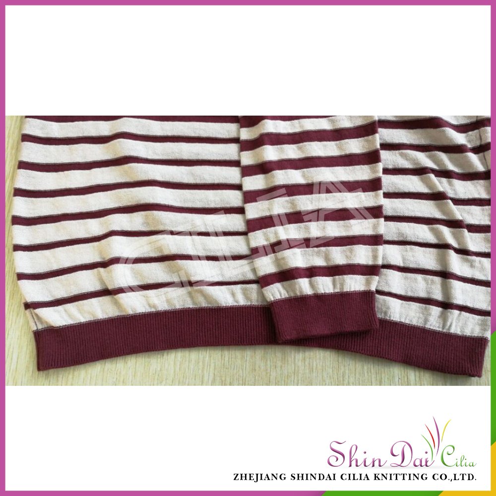 Top hot selling ladies hand knitted striped long pullover sweater