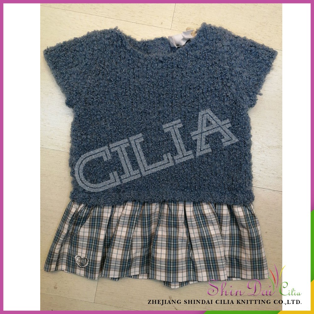 China supplier hot sale 100% cotton baby sweater dresses with woven checked fabric