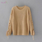 Best selling women ladies' oversized round neck knitted lace up pullover sweater