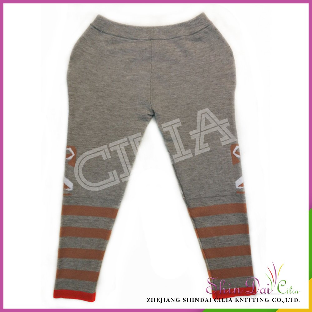 Directly sell from factory brown baby winte warm knitting trousers with jacquard