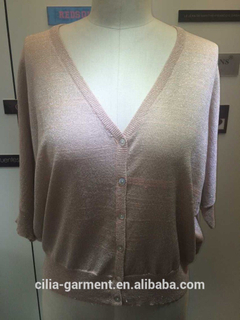2015 new fashion young lady sweater with short sleeve cardigan in white