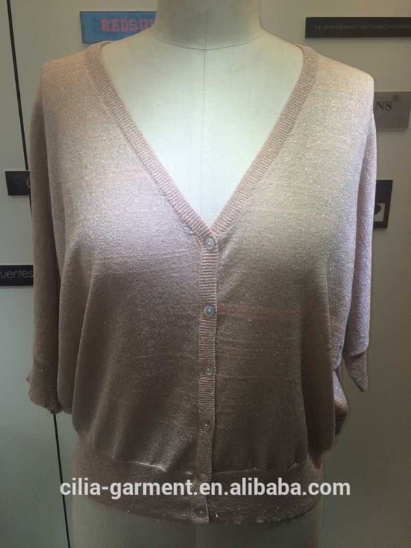 2015 new fashion young lady sweater with short sleeve cardigan in white