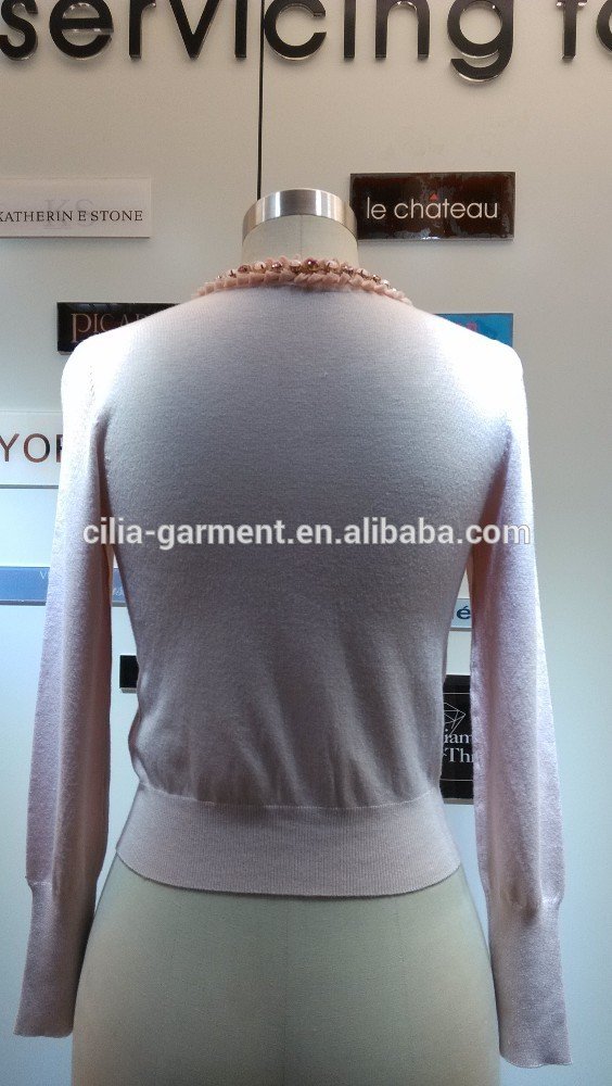 2014 Ladies knitted sweater,cardigan with manual nail bead