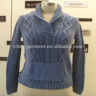 3gg cable knit pullover with stone wash lady sweater