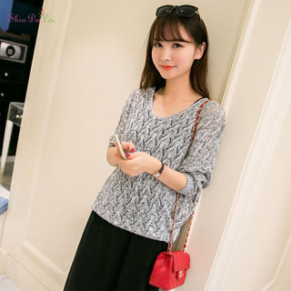 Good design women's ladies fancy deep v neck knitted hollow pullover sweater