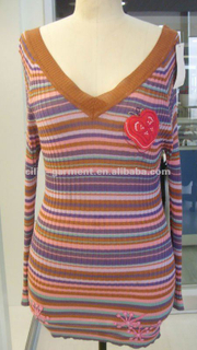 91152,lady 14gg computer stripe knit pullover sweater