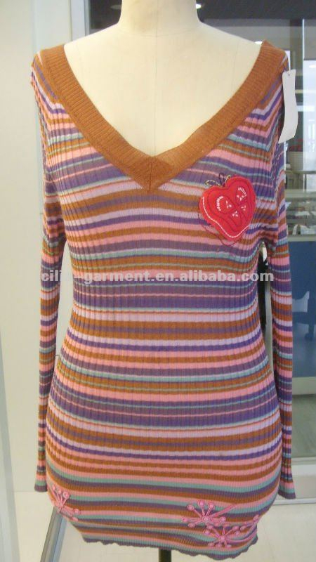 91152,lady 14gg computer stripe knit pullover sweater