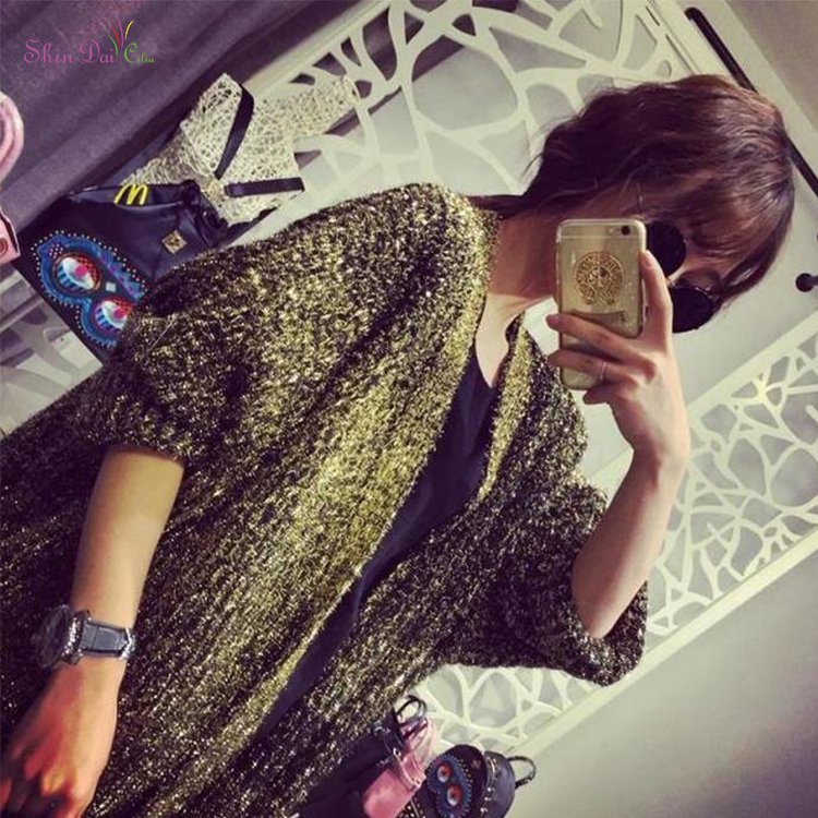 Wholesale best selling long lurex cardigan coat sweater for ladies women