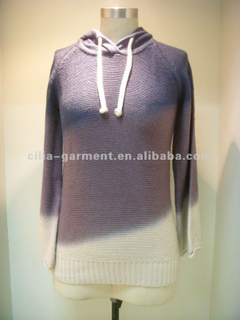 5gg flat knit pullover with dip dye and cap lady sweater