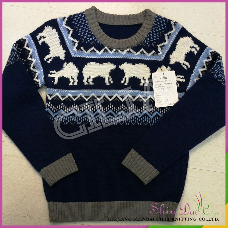 Factory directly provide winter children cartoon knitting sweater with jacquard patterns