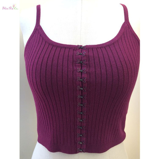 High quality elegant lady new spring summer purple elasthane knitted top vest sweater