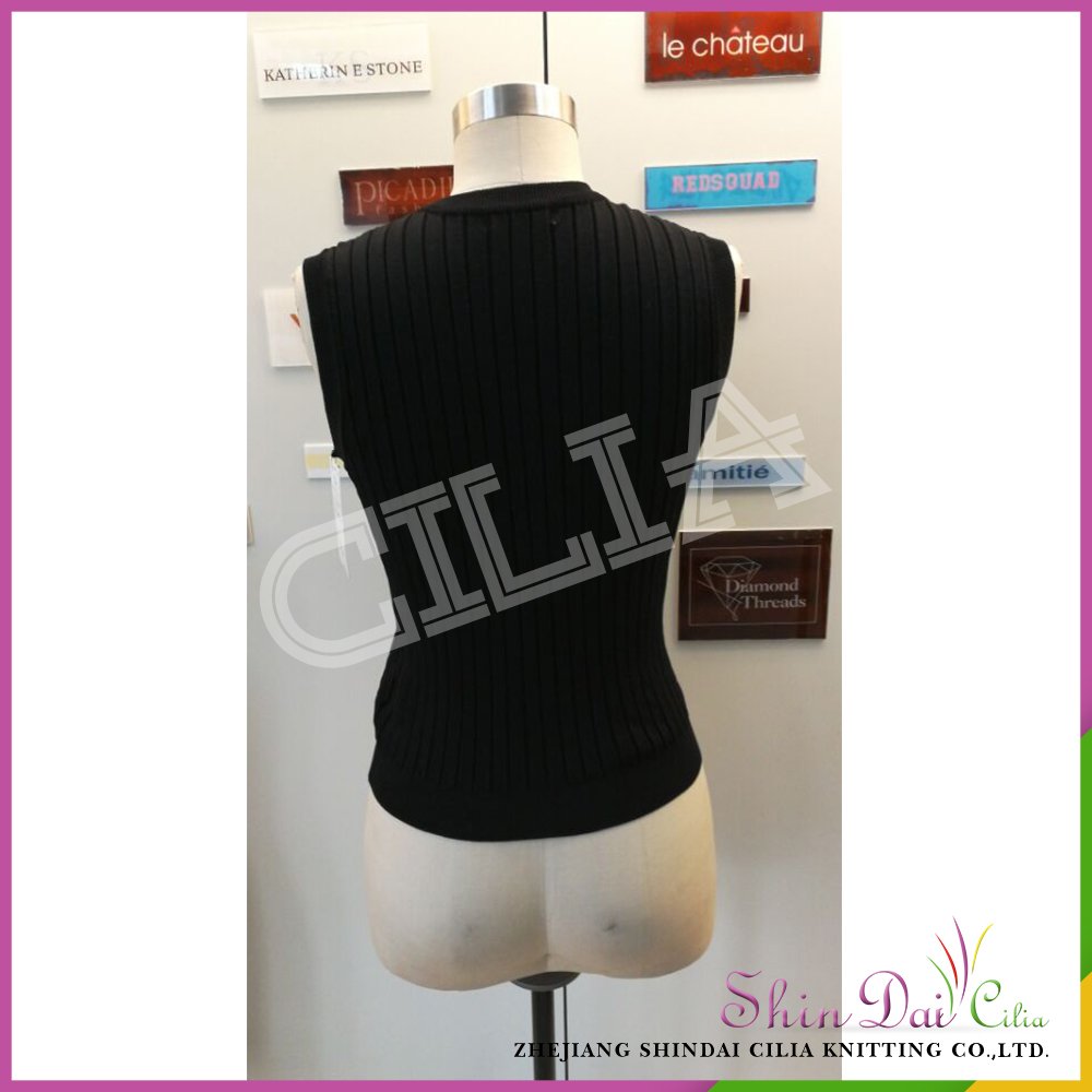 Super value wholesale black lady round neck collar sleeveless vest sweater with pearl