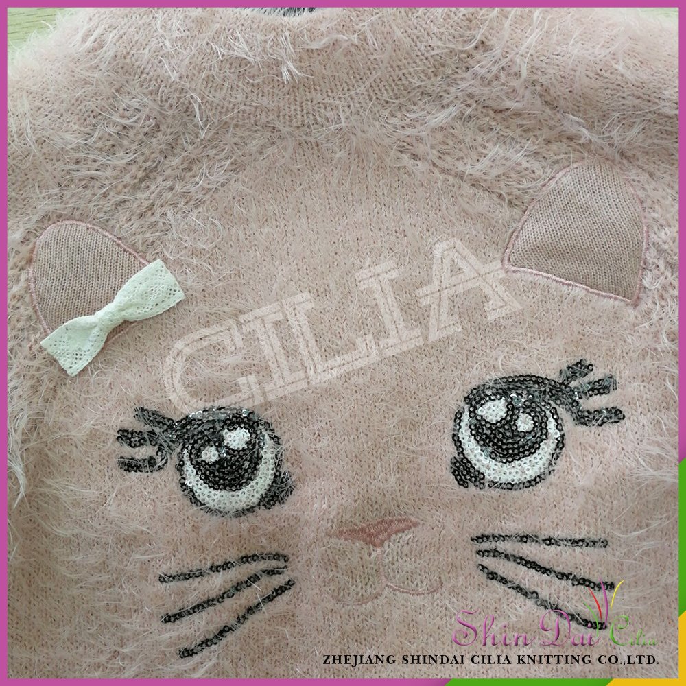 High quality new design white hand knitted embroidered sweater pullover for little girl
