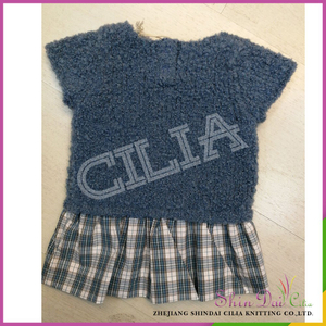 China supplier hot sale 100% cotton baby sweater dresses with woven checked fabric