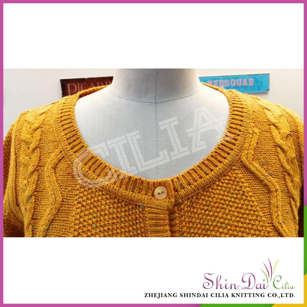 Reasonable price sale stylish orange lady knit sweater cardigan with neps yarn