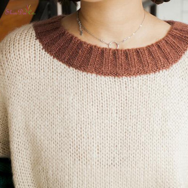 Custom Long Lantern Sleeve O-Neck Knitted Pullover Lovely Girl Sweater