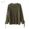 Best selling women ladies' oversized round neck knitted lace up pullover sweater