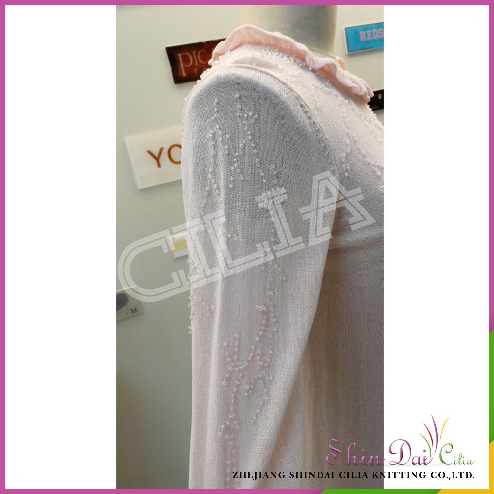 Favorable price sale girl pure color knitted pullover sweater with bead
