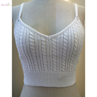 High quality mature lady white knitted tight backless top vest sweater with cable