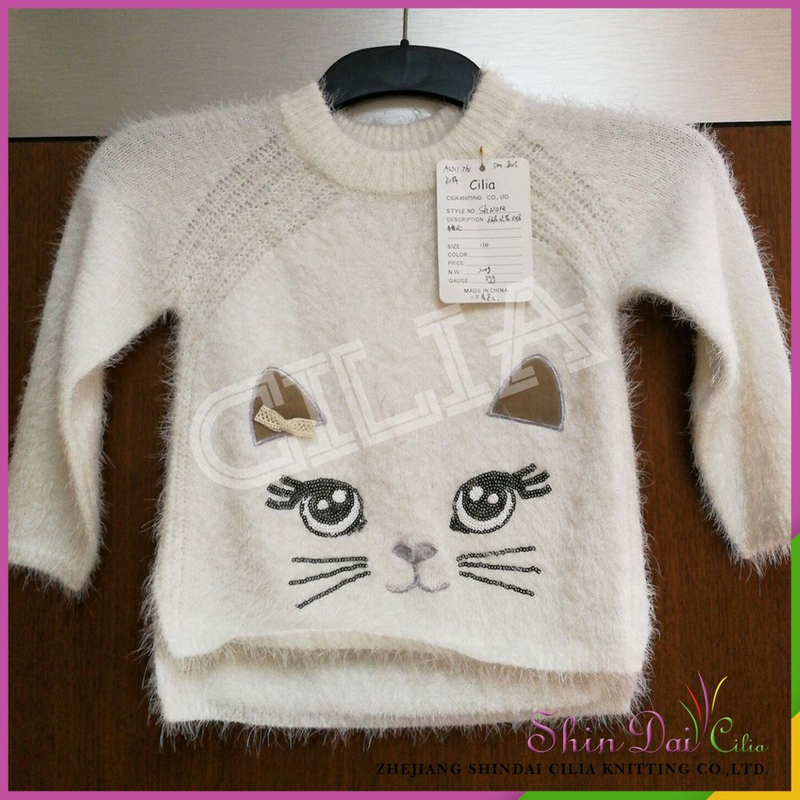 Wholesale high quality girls autumn winter pullover sweater with cartoon embroider