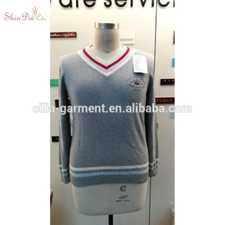 Hots fashion grey varsity v-neck long sleeve knitted top pollover sweater