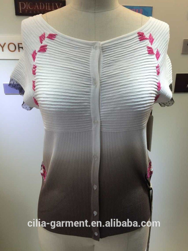 2015 new fashion young lady sweater with short sleeve cardigan in white