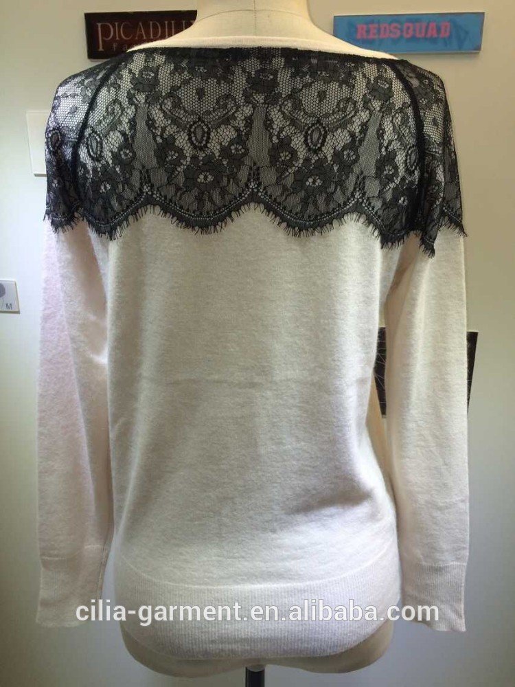 2015 new fashion young lady sweater with lace