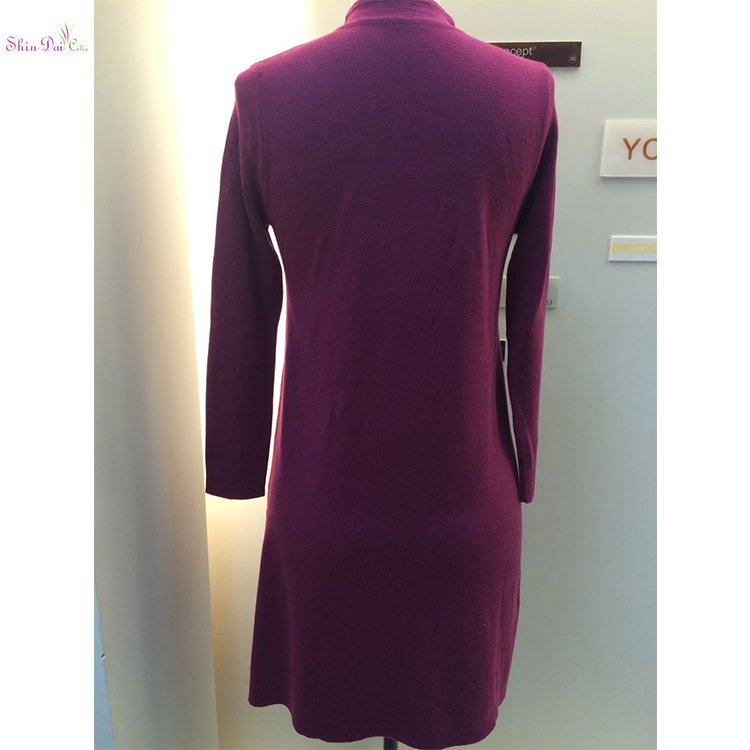 Burgundy mature women ladies winter in tight long knitted robe sweater dress